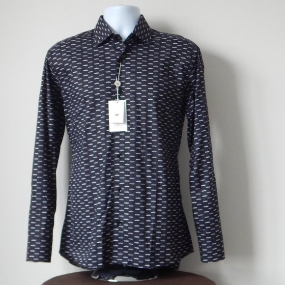 NWT BERTIGO CROWN KAPPO Semi Fitted Button Up Print Graphic SHIRT Black - Picture 1 of 4
